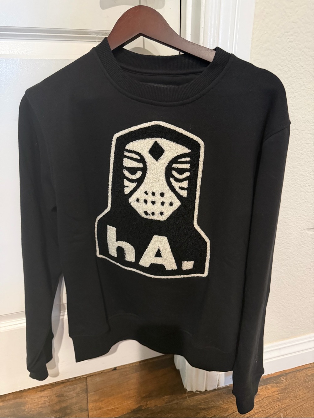 Men's Black Crewneck Sweater with White Graphic